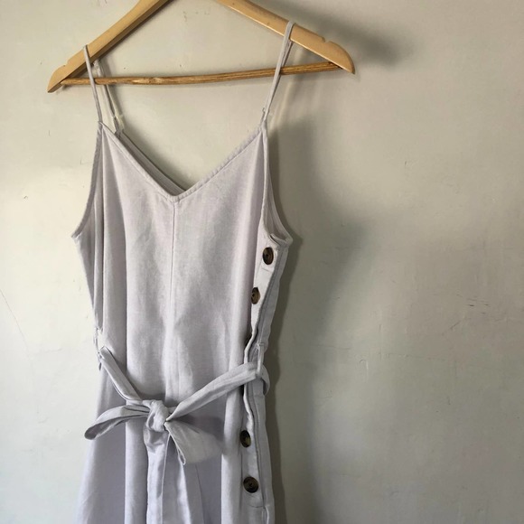 AMERICAN EAGLE | Women's XS Oatmeal Linen Blend Sleeveless Side Button Dress - Picture 2 of 8